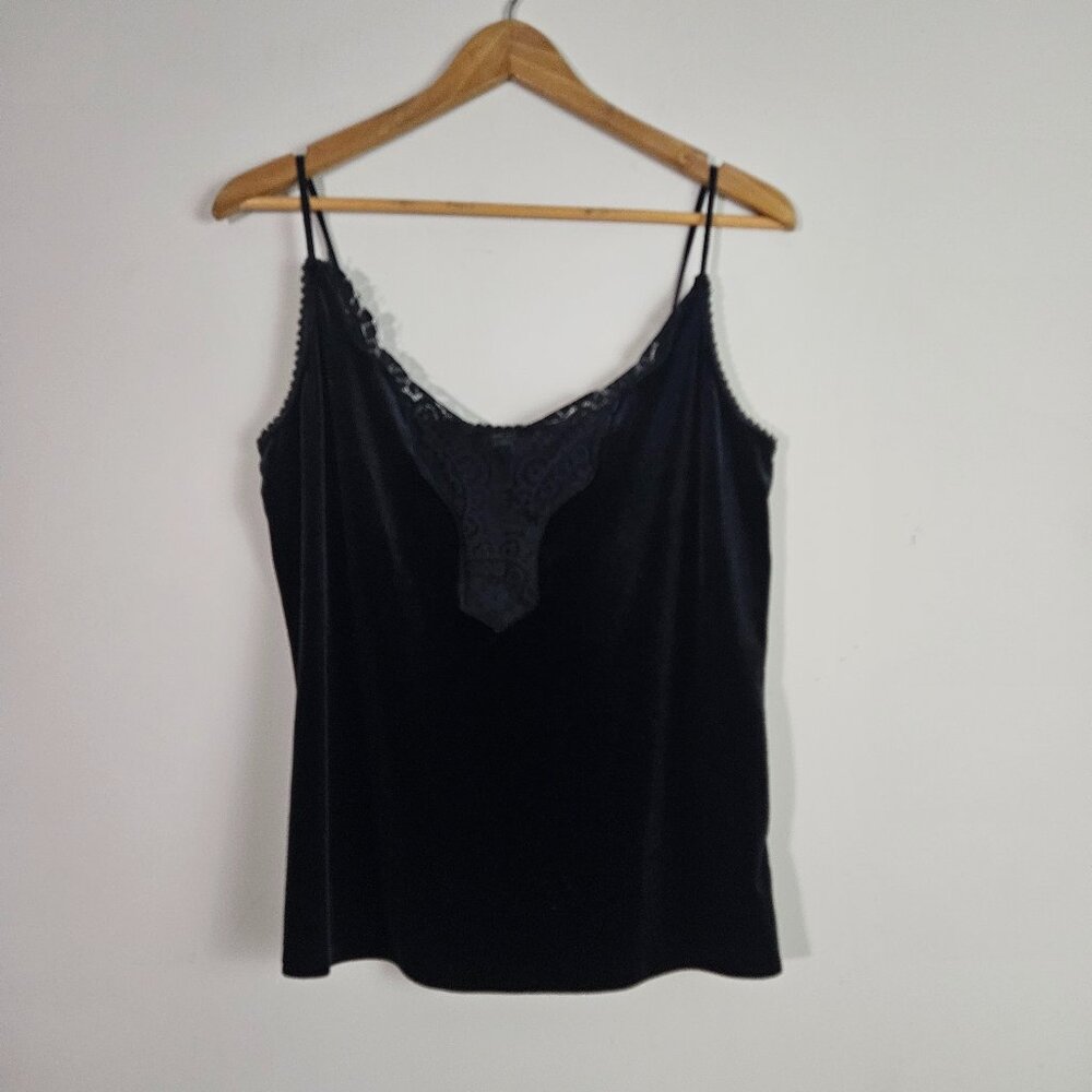 Rebecca Minkoff Henni Velvet Lace Detail Cami Top Medium Black Grunge Whimsigoth